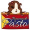 Cute Female Guinea Pig over Flag Welcoming you to Pasto City, Vector Illustration