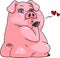Cute Female Pig Cartoon Character In Love Sends Kisses With Hearts
