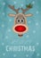 Cute female reindeer on vintage blue background with text merry christmas, christmas card design