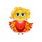 Cute feminine owl with blond hair, earrings, pendant or medallion, red heart and beautiful make up eyes.