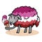 Cute femme lesbian sheep with tasty ice cream cartoon  illustration motif set. Hand drawn isolated summer treat elements