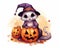 cute ferret costume with a pumpkin candy bucket.