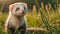 cute ferret on the summer lawn day beautiful looking design nature