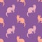 Cute ferrets on purple background, vector seamless pattern