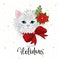 Cute festive cat with the inscription Happy Holidays.