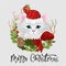 Cute festive cat with the inscription Merry Christmas.