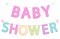 Cute festive garlands for baby shower with gingham letters of different bright colors