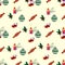 Cute festive pattern with elements for New Year and Christmas sweets, multi-colored packaging, sweets. Candles and branches