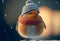 Cute festive robin bird wearing winter wolly hat and clothing. Generative ai