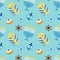 Cute festive seamless pattern Happy Hanukkah in traditional colors