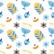 Cute festive seamless pattern Happy Hanukkah in traditional colors