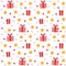 Cute festive seamless pattern. Red gift boxes and stars, background for birthday, christmas or party. Flat cartoon stock