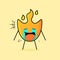 cute fire cartoon with crying expression. tears and mouth open