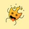 cute fire cartoon with dizzy expression. mouth open, eyes roll and lie down