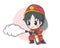 Cute fireman using a fire extinguisher cartoon illustration