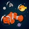 Cute fish animal in outer space