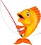 Cute fish cartoon holding fishing rod