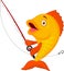 Cute fish holding fishing rod