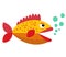 Cute fish mouth opened with bubbles. Fish on a white background. Vector Illustration.