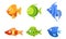 Cute Fish Set, Colorful Stylized Marine or Aquarium Fish Vector Illustration
