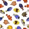 Cute fish vector illustration icons set. Tropical fish, sea fish, aquarium fish.