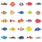 Cute fish vector illustration icons set. Tropical fish, sea fish, aquarium fish