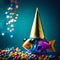 Cute fish wearing party hat - ai generated image