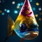 Cute fish wearing party hat - ai generated image