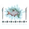 Cute fishing cartoon vector illustration motif set. Hand drawn fish