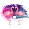 Cute Flamingo Love Background Vector Illustration