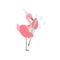 Cute Flamingo Wearing Party Hat Playing Guitar, Beautiful Exotic Bird Character Vector Illustration