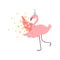 Cute Flamingo Wearing Party Hat with Stars, Beautiful Exotic Bird Character Vector Illustration