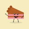 Cute Flat Cartoon Sliced Cake Illustration. Vector illustration of cute sliced cake with a smiling expression. Cute cake mascot de