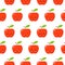 Cute flat design cartoon apple kawaii seamless pattern character red white background