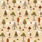 Cute flat orange autumn forest trees pattern