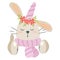 Cute, flat rabbit. Muzzle of a boho rabbit in the form of a unicorn. Funny character raises a finger up. Icon, sticker