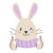 Cute, flat rabbit winks. Boho rabbit muzzle. Funny character raises a fingers up. Icon, sticker for kids app, game, book