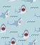 Cute flat Shark open mouth and teeth seamless pattern