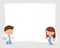 cute flat style cartoon young doctors couple with blank board copy space for text