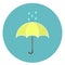 Cute flat yellow umbrella icon with rain drops