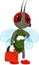 Cute flies cartoon standing with smile and bring bag