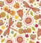 Cute floral pattern with flowers, dragonflies and butterflies. Ornate fabric seamless texture