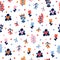 Cute floral seamless pattern with flowers and berries. Scandinavian style design. Folk background