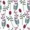 Cute floral seamless pattern with herbs. Sage, salvia officinalis and burnet, sanguisorba. Watercolor background with