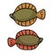 Cute flounder cartoon vector illustration motif set.