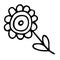 Cute flower doodle in hand drawn simple style. Floral vector illustration of childish drawing plant stylized sunflower with leaves