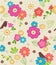 Cute Flowers and Bird Seamless Pattern