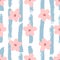 Cute flowers on striped background painted with rough brush. Floral seamless pattern.