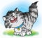 Cute fluffy cartoon cat looking wisely vector