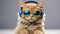 cute fluffy cat , sunglasses cartoon beautiful beautiful fashion dances leisure character